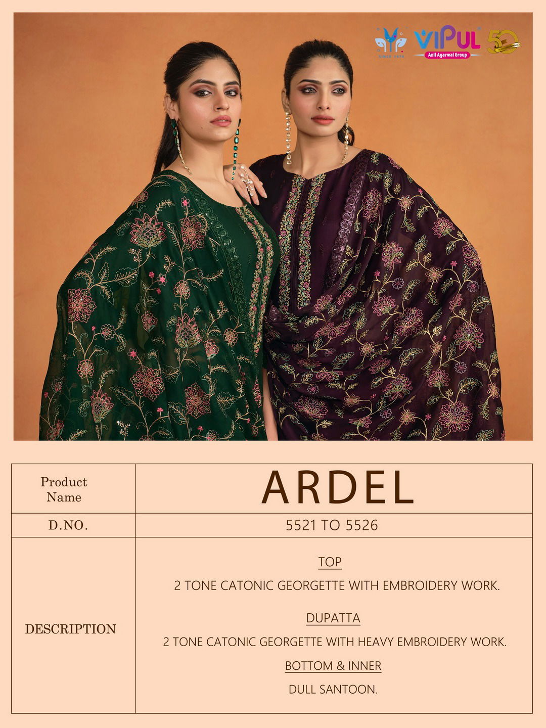 Ardel By Vipul Embroidery Work Designer Salwar Kameez Wholesale Shop In Surat